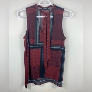 Express Red and Black Geometric Tunic Blouse with neck tie Large